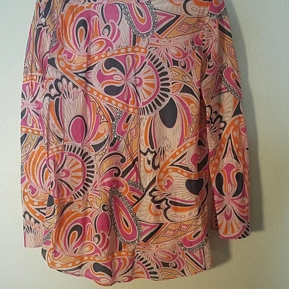 EUC LIZ CLAIBORNE Bohemian Paisley Scoop-Neck Lng-Sleeve Barbiecore Cotton Top - Picture 3 of 3